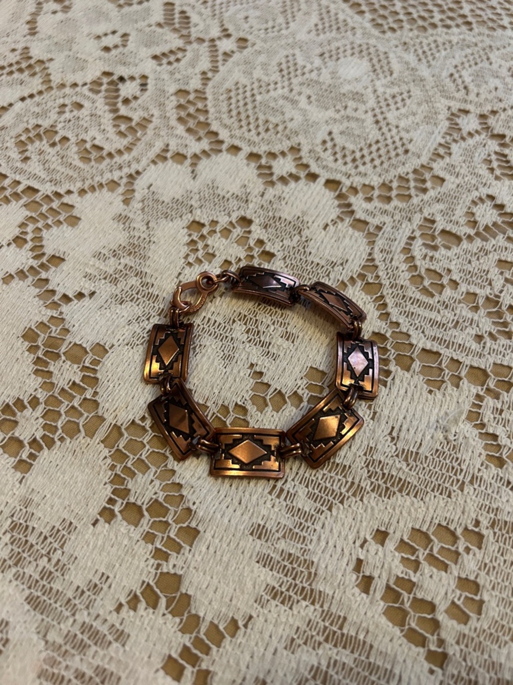 Midcentury Copper Geometric Pattern Bracelet, 7.75”